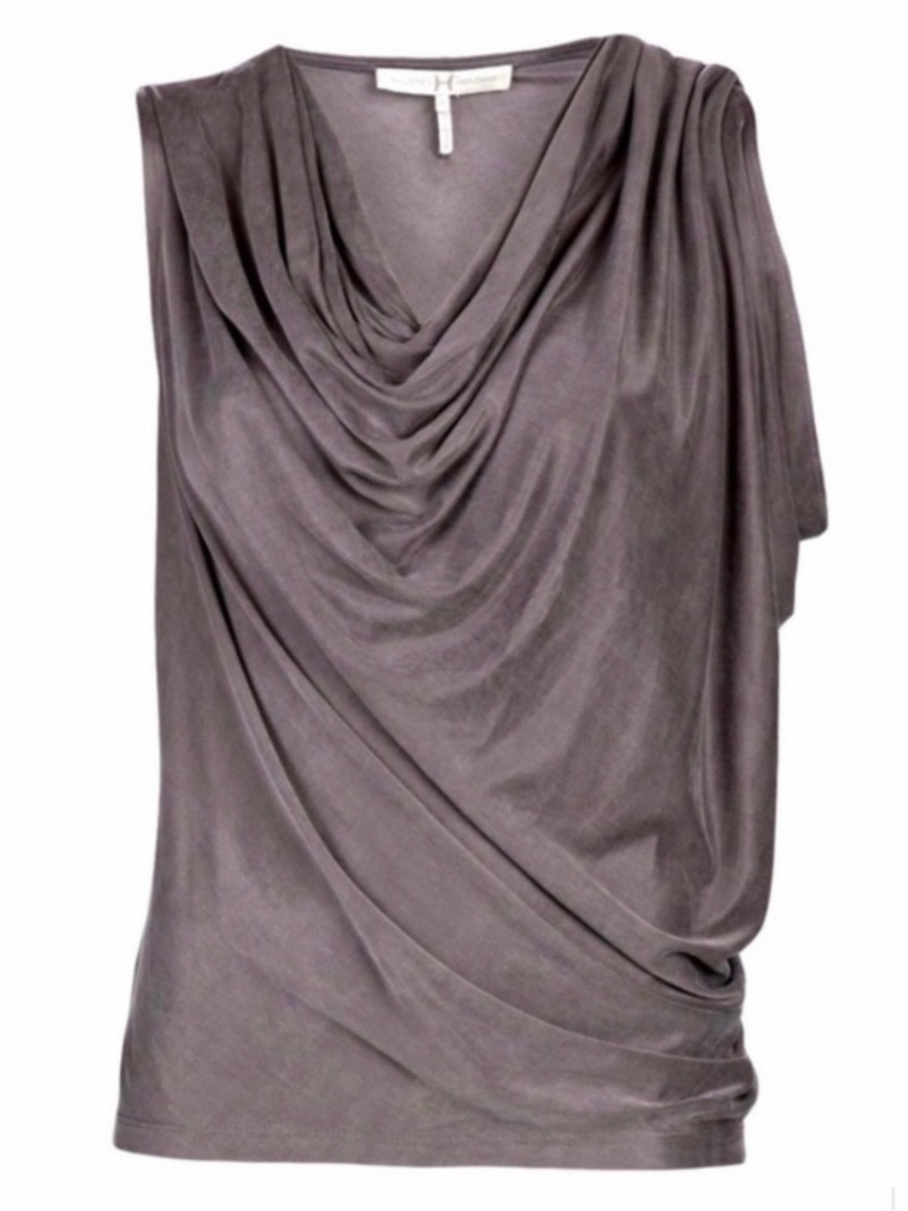 HALSTON HERITAGE Draped Assymetrical Cowl Neck Top - Pewter - Sz 4